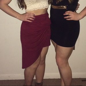 Maroon bodycon high low skirt